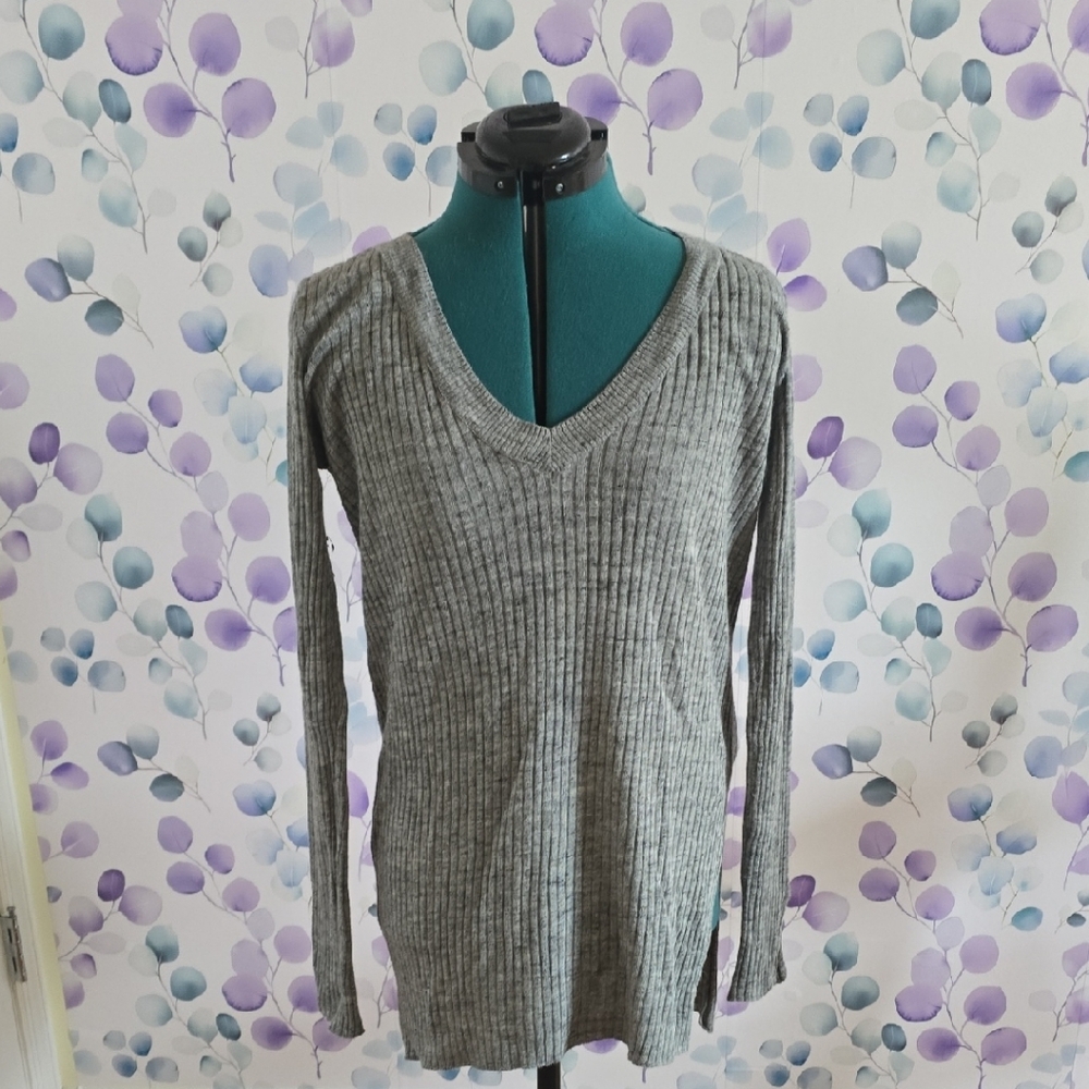 Zara Gray Long Sleeve Ribbed Top